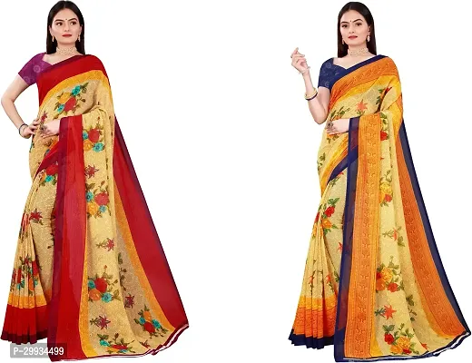 Stylish Fancy Georgette Saree With Blouse Piece Combo For Women Pack Of 2-thumb0