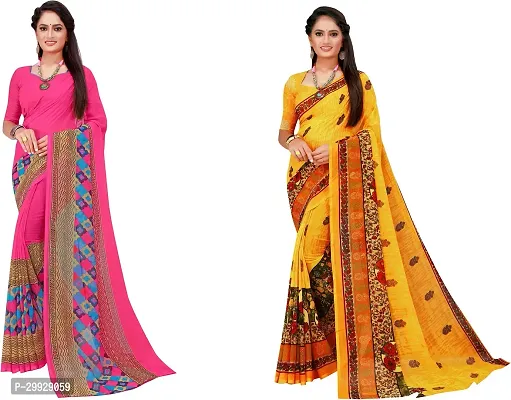 Stylish Fancy Georgette Saree With Blouse Piece Combo For Women Pack Of 2