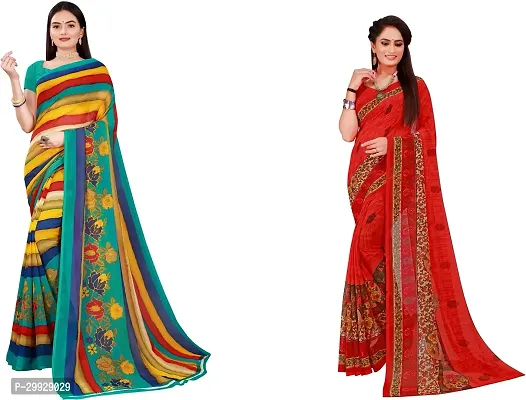 Stylish Fancy Georgette Saree With Blouse Piece Combo For Women Pack Of 2-thumb0