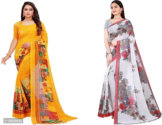 Stylish Fancy Georgette Saree With Blouse Piece Combo For Women Pack Of 2-thumb0