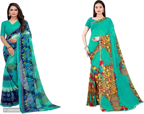 Stylish Fancy Georgette Saree With Blouse Piece For Women Pack Of 2-thumb0