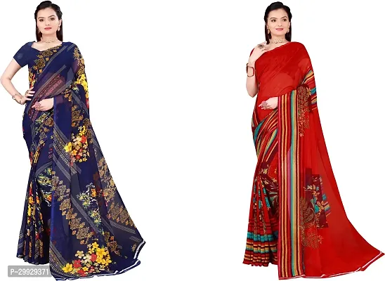 Stylish Fancy Georgette Saree With Blouse Piece Combo For Women Pack Of 2-thumb0