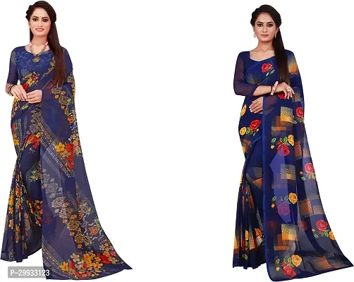 Stylish Fancy Georgette Saree With Blouse Piece Combo For Women Pack Of 2-thumb0