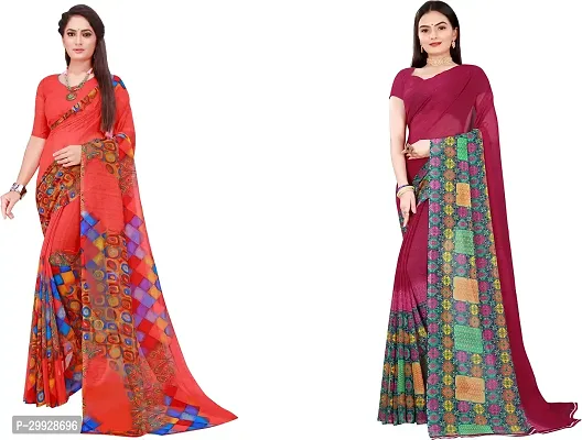 Stylish Fancy Georgette Saree With Blouse Piece Combo For Women Pack Of 2-thumb0