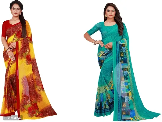 Stylish Fancy Georgette Saree With Blouse Piece Combo For Women Pack Of 2-thumb0