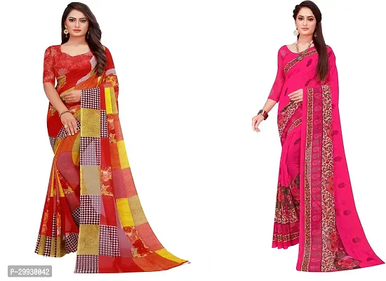 Stylish Fancy Georgette Saree With Blouse Piece Combo For Women Pack Of 2-thumb0