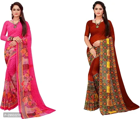 Stylish Fancy Georgette Saree With Blouse Piece Combo For Women Pack Of 2-thumb0