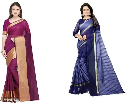 Stylish Fancy Cotton Silk Saree With Blouse Piece For Women Pack Of 2-thumb0