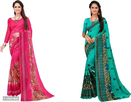 Stylish Fancy Georgette Saree With Blouse Piece Combo For Women Pack Of 2-thumb0