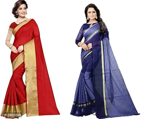 Stylish Fancy Georgette Saree With Blouse Piece Combo For Women Pack Of 2-thumb0