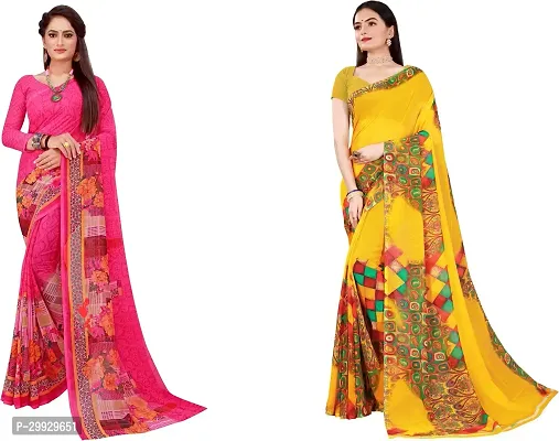 Stylish Fancy Georgette Saree With Blouse Piece Combo For Women Pack Of 2