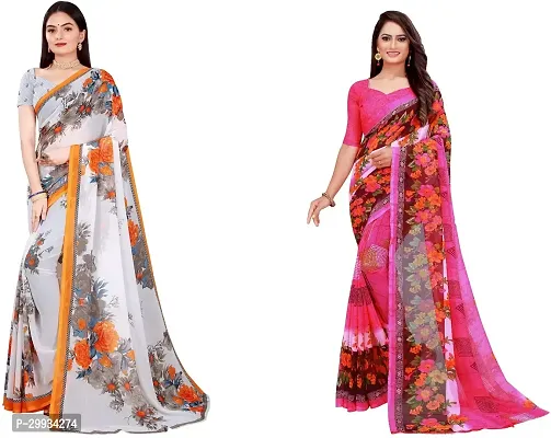 Stylish Fancy Georgette Saree With Blouse Piece Combo For Women Pack Of 2