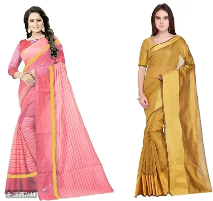 Stylish Fancy Cotton Silk Saree With Blouse Piece For Women Pack Of 2-thumb0