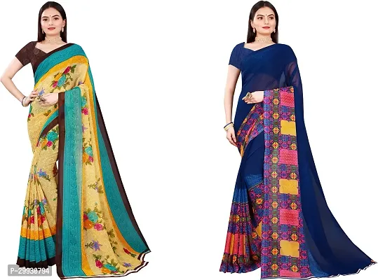 Stylish Fancy Georgette Saree With Blouse Piece Combo For Women Pack Of 2-thumb0