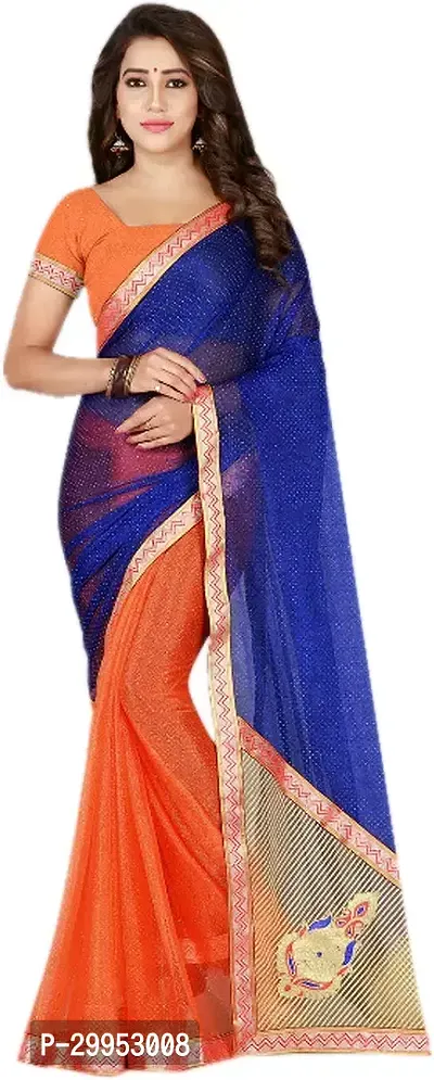 Stylish Fancy Silk Blend Saree With Blouse Piece For Women-thumb0