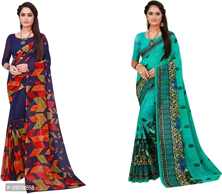 Stylish Fancy Georgette Saree With Blouse Piece Combo For Women Pack Of 2-thumb0