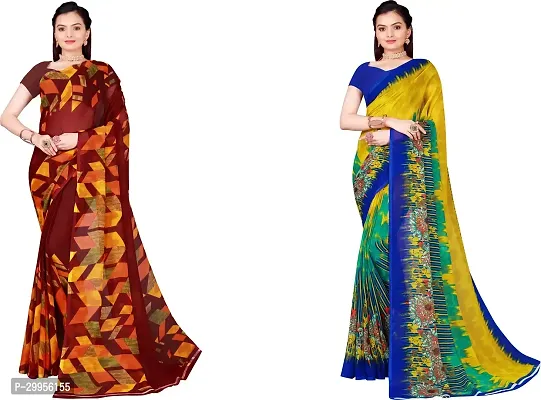 Stylish Fancy Georgette Saree With Blouse Piece For Women Pack Of 2-thumb0