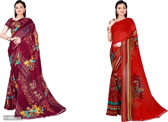 Stylish Fancy Georgette Saree With Blouse Piece Combo For Women Pack Of 2-thumb0