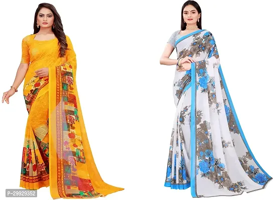 Stylish Fancy Georgette Saree With Blouse Piece Combo For Women Pack Of 2-thumb0