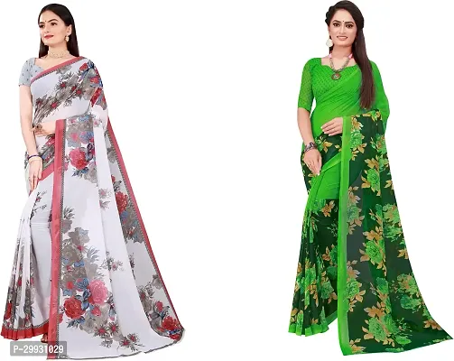 Stylish Fancy Georgette Saree With Blouse Piece Combo For Women Pack Of 2-thumb0