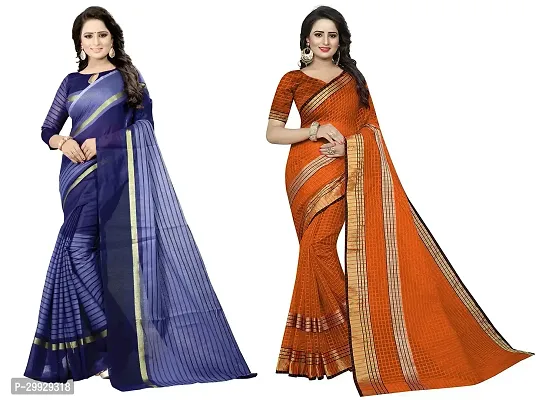 Stylish Fancy Cotton Silk Saree With Blouse Piece Combo For Women Pack Of 2-thumb0