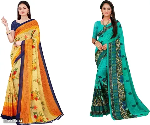 Stylish Fancy Georgette Saree With Blouse Piece Combo For Women Pack Of 2-thumb0