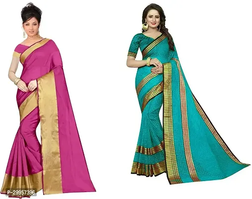 Stylish Fancy Cotton Silk Saree With Blouse Piece For Women Pack Of 2