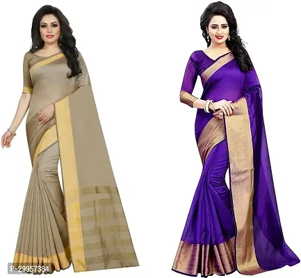 Stylish Fancy Cotton Silk Saree With Blouse Piece For Women Pack Of 2-thumb0