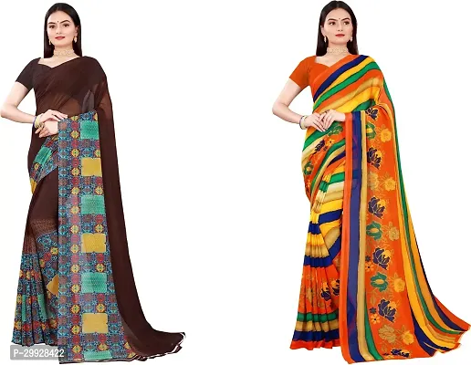 Stylish Fancy Georgette Saree With Blouse Piece Combo For Women Pack Of 2-thumb0