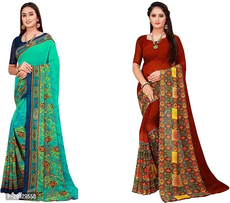 Stylish Fancy Georgette Saree With Blouse Piece Combo For Women Pack Of 2-thumb0