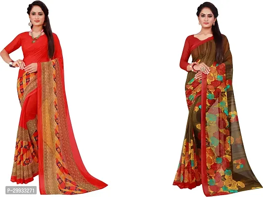 Stylish Fancy Georgette Saree With Blouse Piece Combo For Women Pack Of 2