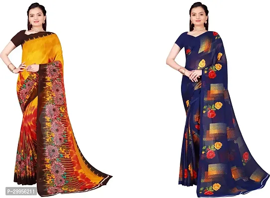 Stylish Fancy Georgette Saree With Blouse Piece For Women Pack Of 2-thumb0