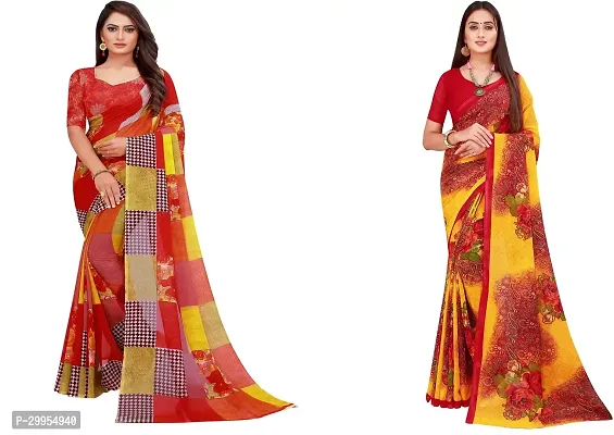 Stylish Fancy Georgette Saree With Blouse Piece For Women Pack Of 2-thumb0