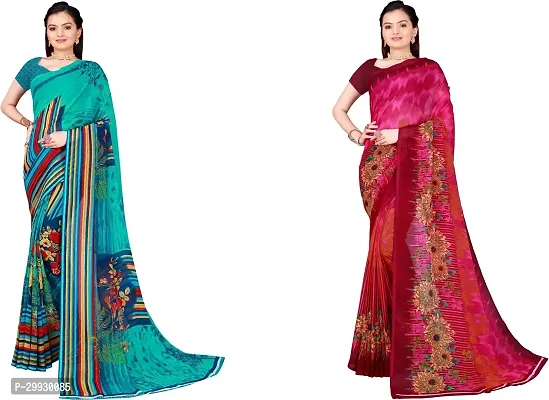 Stylish Fancy Georgette Saree With Blouse Piece Combo For Women Pack Of 2-thumb0