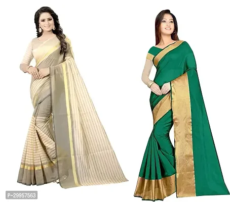 Stylish Fancy Cotton Silk Saree With Blouse Piece For Women Pack Of 2-thumb0