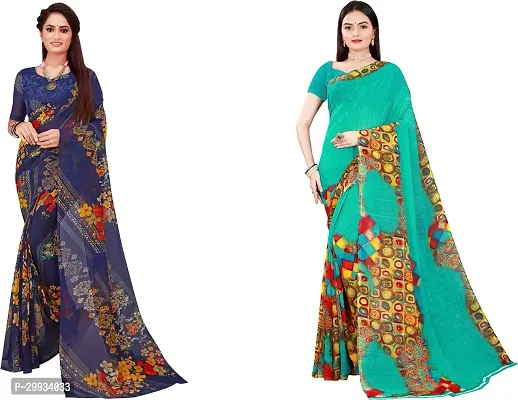 Stylish Fancy Georgette Saree With Blouse Piece Combo For Women Pack Of 2-thumb0