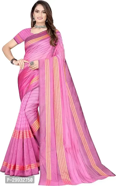 Stylish Fancy Cotton Silk Saree With Blouse Piece For Women-thumb0