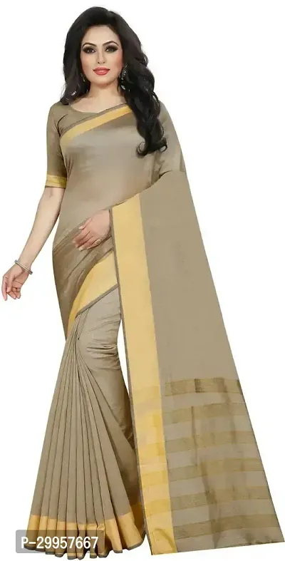 Stylish Fancy Cotton Silk Saree With Blouse Piece For Women-thumb0