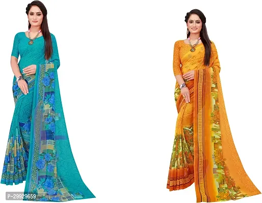 Stylish Fancy Georgette Saree With Blouse Piece Combo For Women Pack Of 2-thumb0