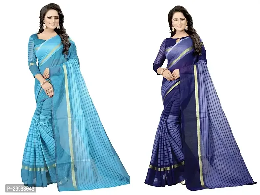 Stylish Fancy Cotton Silk Saree With Blouse Piece For Women Pack Of 2-thumb0