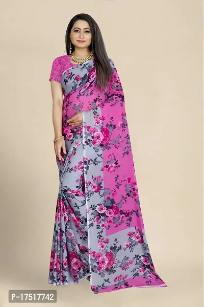 Women Stylish Georgette Printed Saree with Blouse piece-thumb0