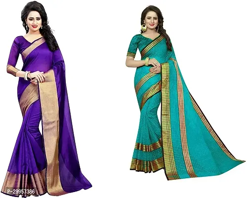 Stylish Fancy Cotton Silk Saree With Blouse Piece For Women Pack Of 2