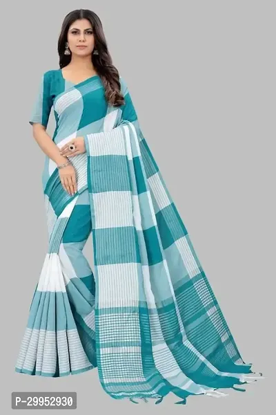 Stylish Fancy Silk Blend Saree With Blouse Piece For Women-thumb0