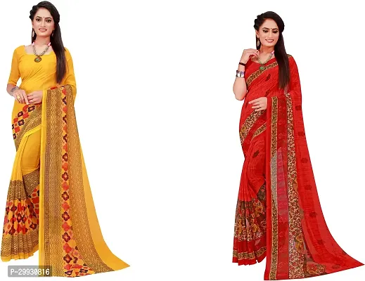 Stylish Fancy Georgette Saree With Blouse Piece Combo For Women Pack Of 2-thumb0