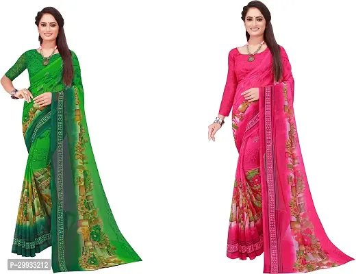 Stylish Fancy Georgette Saree With Blouse Piece Combo For Women Pack Of 2-thumb0