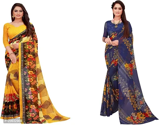 Stylish Fancy Georgette Saree With Blouse Piece Combo For Women Pack Of 2-thumb0