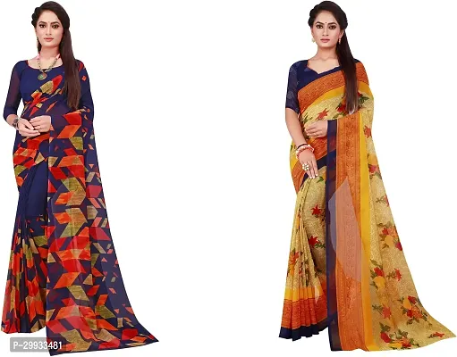 Stylish Fancy Georgette Saree With Blouse Piece Combo For Women Pack Of 2-thumb0