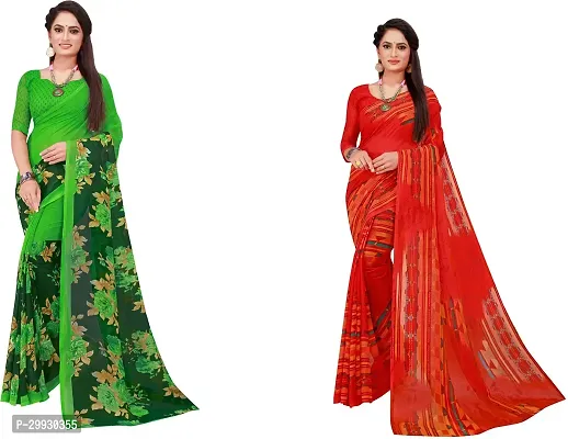 Stylish Fancy Georgette Saree With Blouse Piece Combo For Women Pack Of 2-thumb0