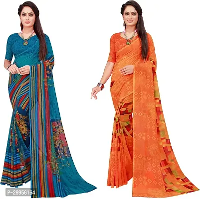 Stylish Fancy Georgette Saree With Blouse Piece For Women Pack Of 2-thumb0