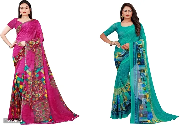 Stylish Fancy Georgette Saree With Blouse Piece Combo For Women Pack Of 2-thumb0